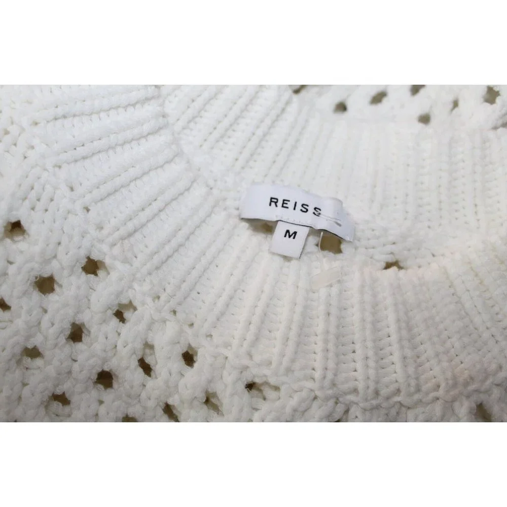 Reiss Womens Cream Lauren Chunky Open Knit Cotton Blend Pullover Sweater M - Picture 8 of 8